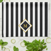 Elegant Black and White Stripes Gold Monogram Theedoek (Gevouwen)