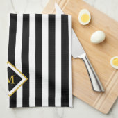 Elegant Black and White Stripes Gold Monogram Theedoek (Quarter Fold)
