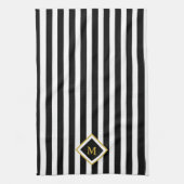 Elegant Black and White Stripes Gold Monogram Theedoek (Verticaal)