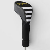 Elegant Black and White Stripes Gold Script Name Golfheadcover (Schuin)