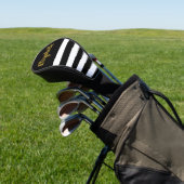 Elegant Black and White Stripes Gold Script Name Golfheadcover (Insitu)