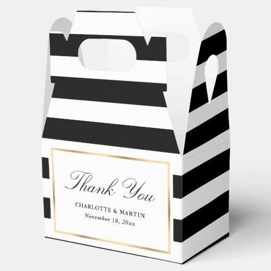 Elegant Black and White Stripes Weddenschap Hartel Bedankdoosjes (Geopend)