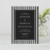 Elegant Black And White Stripes Wedding Kaart (Staand voorkant)