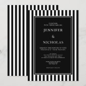 Elegant Black And White Stripes Wedding Kaart (Voorkant / Achterkant)