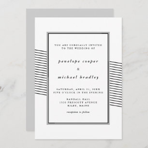 Elegant Black and White Stripes Wedding Kaart