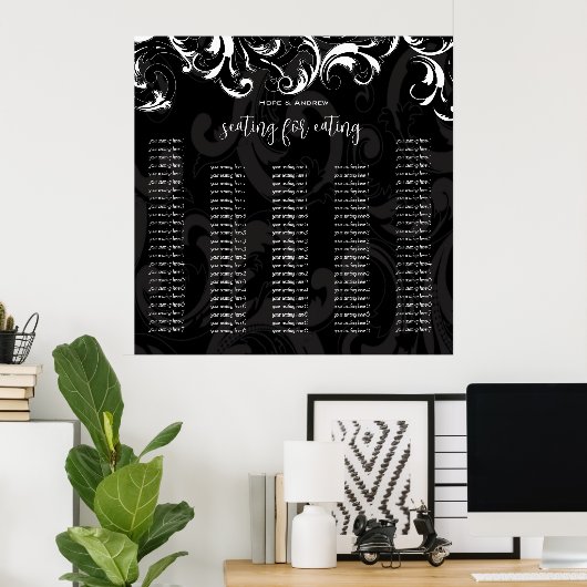 Elegant Black and White Swirl Seating Chart Poster (Thuiskantoor)
