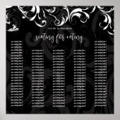 Elegant Black and White Swirl Seating Chart Poster (Voorkant)