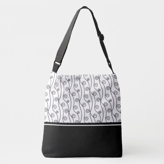 Elegant Black and White Swirls Crossbody Bag Crossbody Tas (Achterkant)