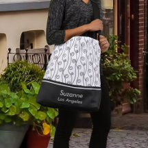 Elegant Black and White Swirls Crossbody Bag