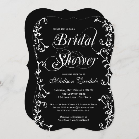 Elegant Black and White Swirls Vrijgezellenfeest Kaart (Voorkant / Achterkant)