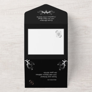 Elegant Black and White Tri Fold w Rsvp Wedding All In One Uitnodiging