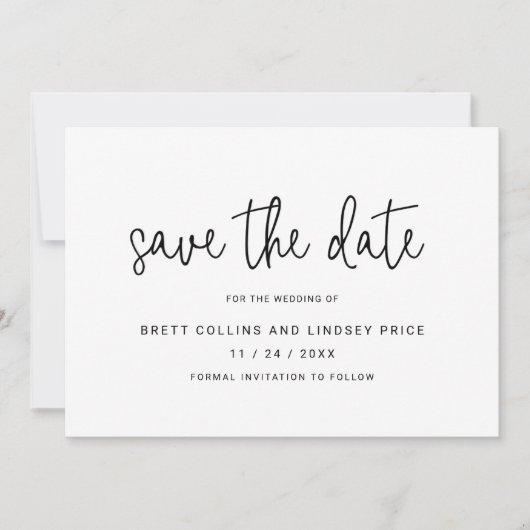 Elegant Black and White Typography Modern Wedding Save The Date (Voorkant)