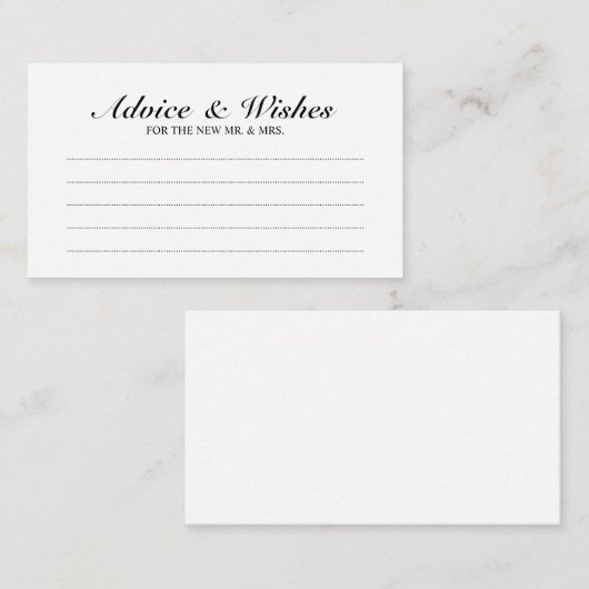 Elegant Black and White Wedding Advice and Wishes Advieskaart (Voorkant / Achterkant)