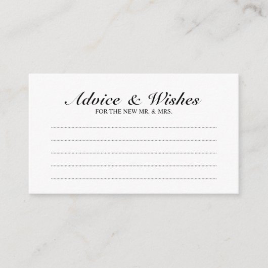 Elegant Black and White Wedding Advice and Wishes Advieskaart (Voorkant)