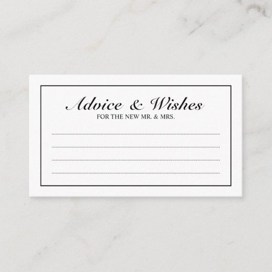 Elegant Black and White Wedding Advice and Wishes Advieskaart (Voorkant)