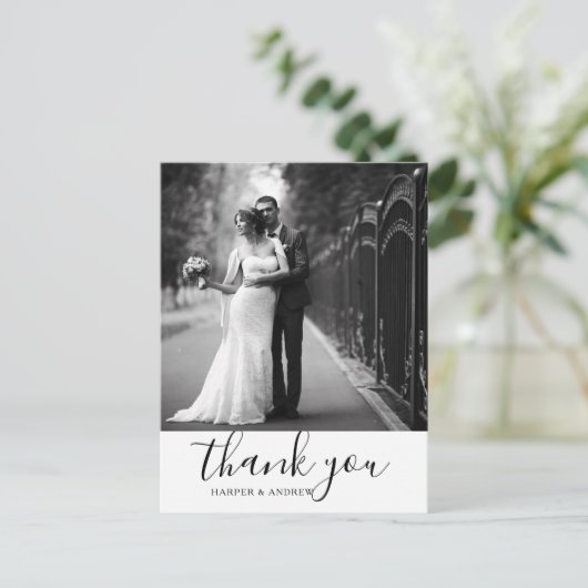 Elegant Black and White Wedding Bedankt Briefkaart (Staand voorkant)