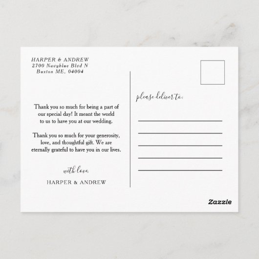 Elegant Black and White Wedding Bedankt Briefkaart (Achterkant)