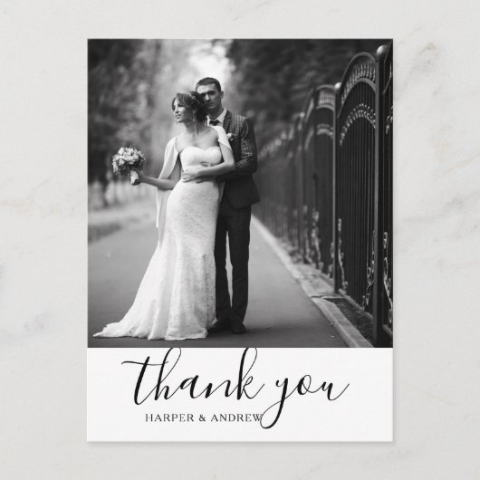 Elegant Black and White Wedding Bedankt Briefkaart (Voorkant)