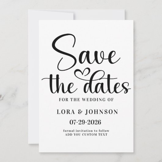Elegant black and white wedding Calligraphy Save The Date (Voorkant)