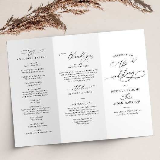 Elegant Black and White Wedding Ceremony Program