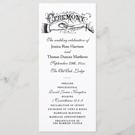 Elegant Black and White Wedding Ceremony Programma Programmakaart (Voorkant)