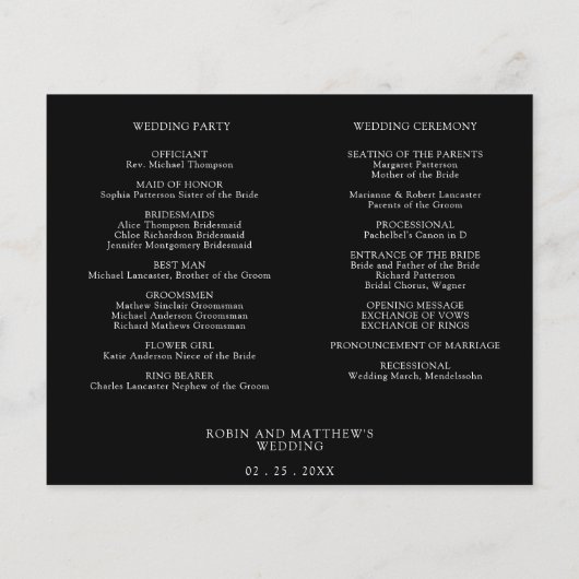 Elegant Black and White Wedding Chronologie, Progr (Achterkant)