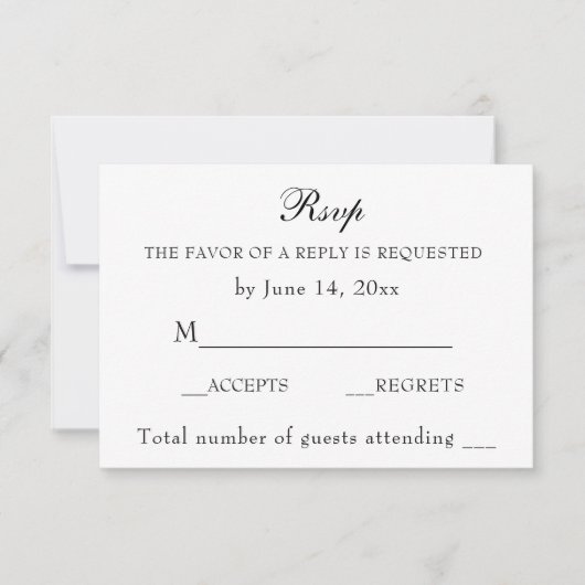 Elegant Black and White Wedding Classic RSVP Kaartje (Voorkant)