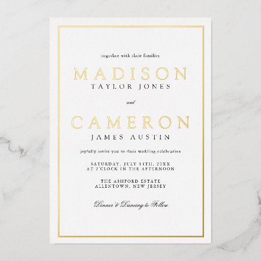 Elegant Black and White Wedding Folie Uitnodiging (Voorkant)