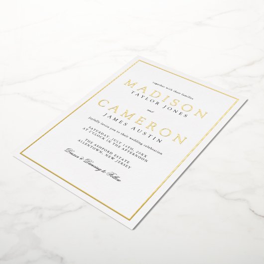 Elegant Black and White Wedding Folie Uitnodiging (Gedraaid)