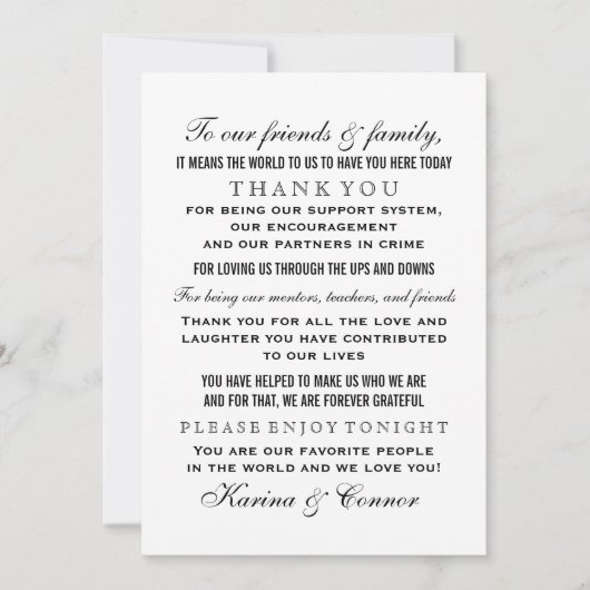 Elegant Black and White Wedding Guest Bedankkaart (Voorkant)