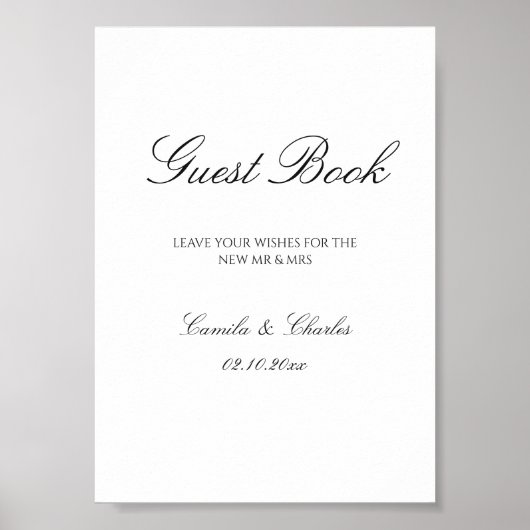 Elegant Black and White Wedding Guest Book  Poster (Voorkant)