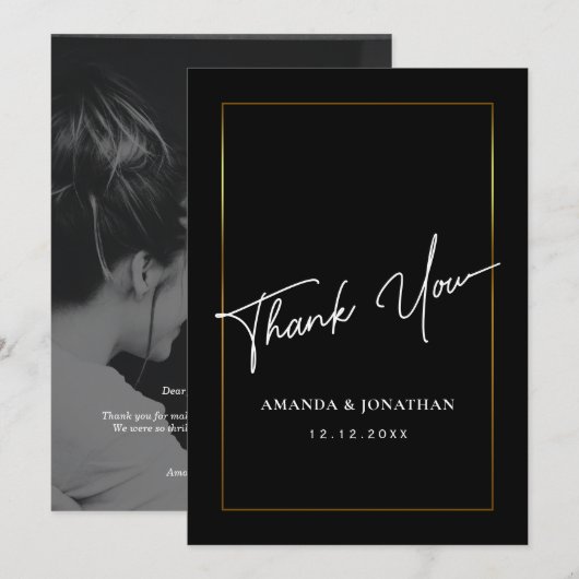 Elegant Black and White Wedding Hartelijk dank Bedankkaart (Voorkant / Achterkant)