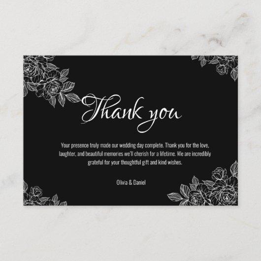 Elegant Black and White Wedding Hartelijk dank Informatiekaartje (Voorkant)