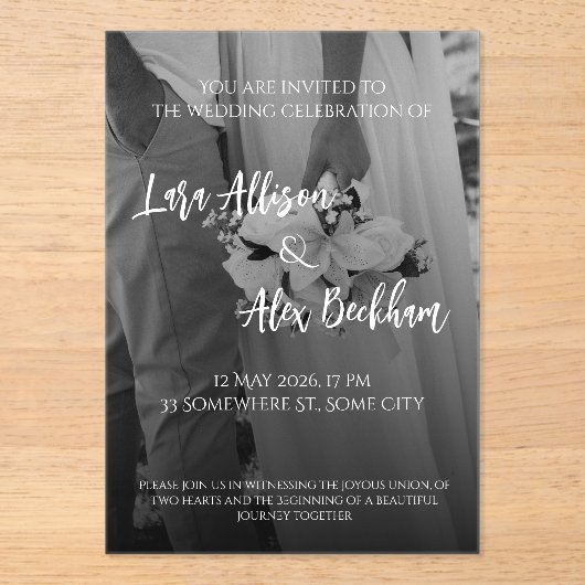 Elegant Black And White Wedding Invitation Acryl Uitnodigingen (Voorkant)
