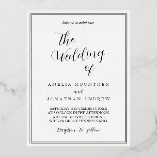 Elegant Black and White Wedding Invitation Folie Feestdagen Briefkaart
