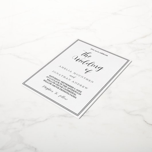 Elegant Black and White Wedding Invitation Folie Feestdagen Briefkaart (Gedraaid)