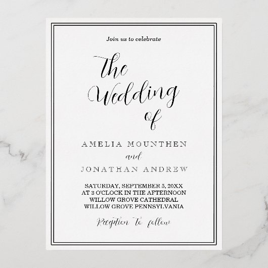 Elegant Black and White Wedding Invitation Folie Feestdagen Briefkaart (Voorkant)