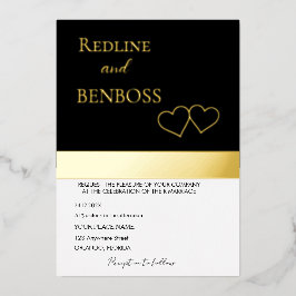 Elegant Black and white Wedding Invitation Gold Folie Uitnodiging