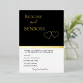 Elegant Black and white Wedding Invitation Gold Folie Uitnodiging (Staand Voorkant)