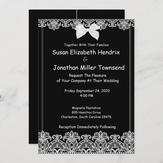 Elegant Black and White Wedding Invitation Kaart (Voorkant / Achterkant)