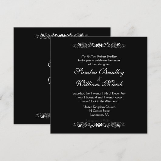 Elegant Black and White Wedding Invitation Kaart (Voorkant / Achterkant)