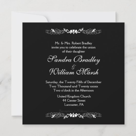Elegant Black and White Wedding Invitation Kaart (Voorkant)