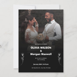 Elegant Black and White Wedding Invitation Kaart