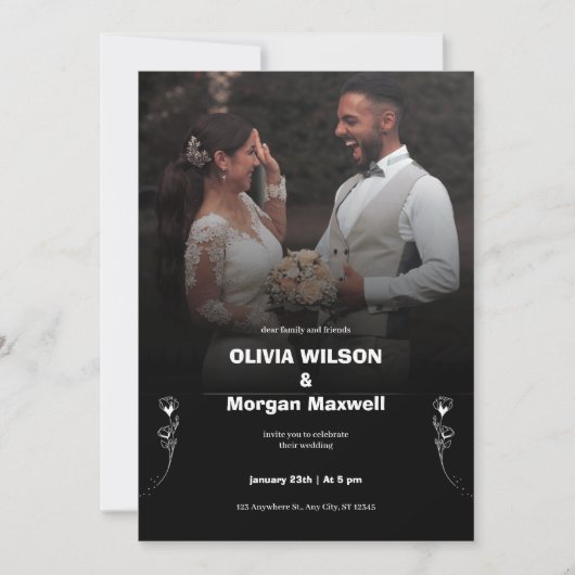 Elegant Black and White Wedding Invitation Kaart (Voorkant)