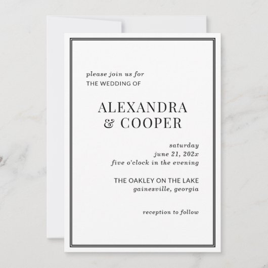 Elegant Black and White Wedding Invitation Kaart (Voorkant)