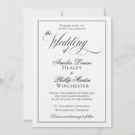 Elegant Black and White Wedding Invitation Kaart (Voorkant)