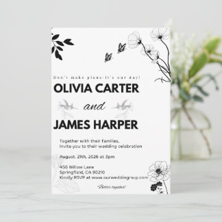 Elegant Black and White Wedding Invitation Kaart