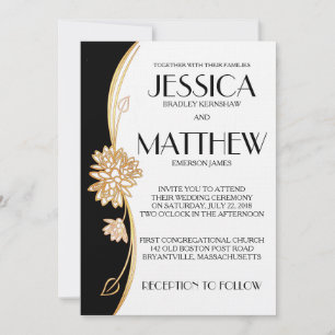 Elegant Black and White Wedding Invitation Kaart