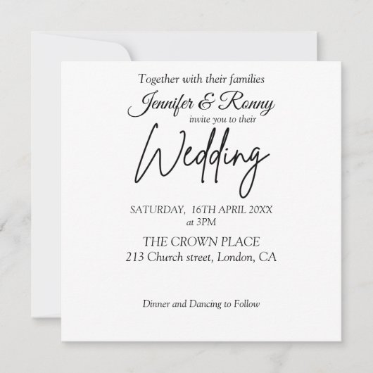 Elegant Black and White Wedding Invitation Kaart (Voorkant)