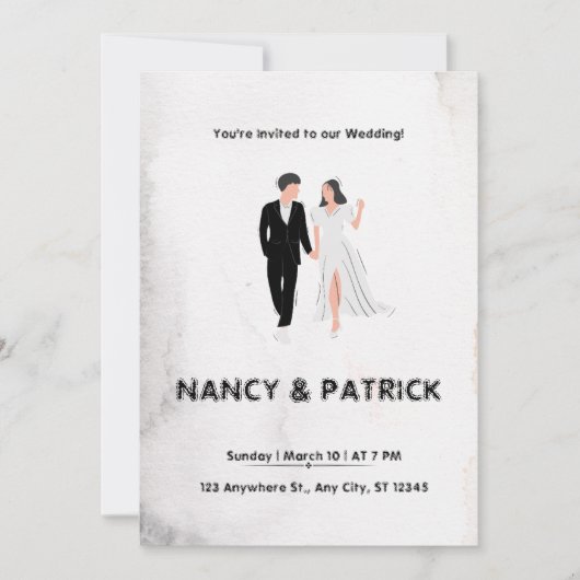 Elegant Black and White Wedding Invitation Kaart (Voorkant)
